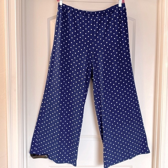 Quacker Factory Pants - QUACKER FACTORY NAVY DOTTED WIDE LEG PANTS Womens L Flowy beach Nautical QVC